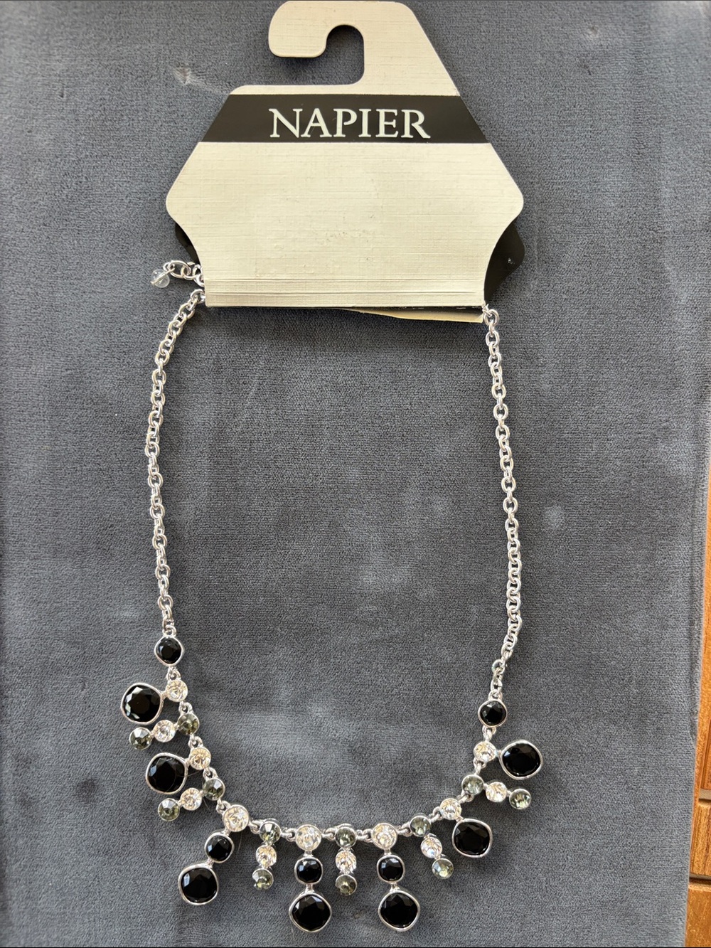 Napier Black and Silver Dangle Necklace VINTAGE